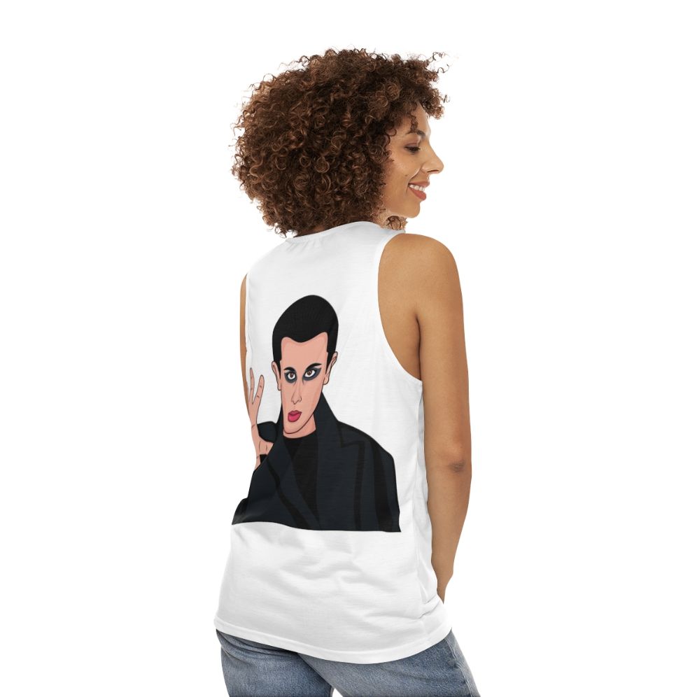 Eleven from Stranger Things wearing a retro-style tank top - women back