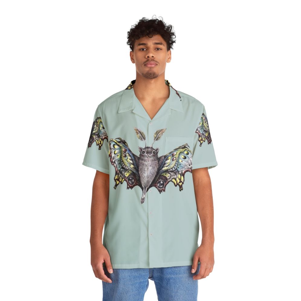 Butterbat Hawaiian shirt with fantasy creature inspired floral print - People Front