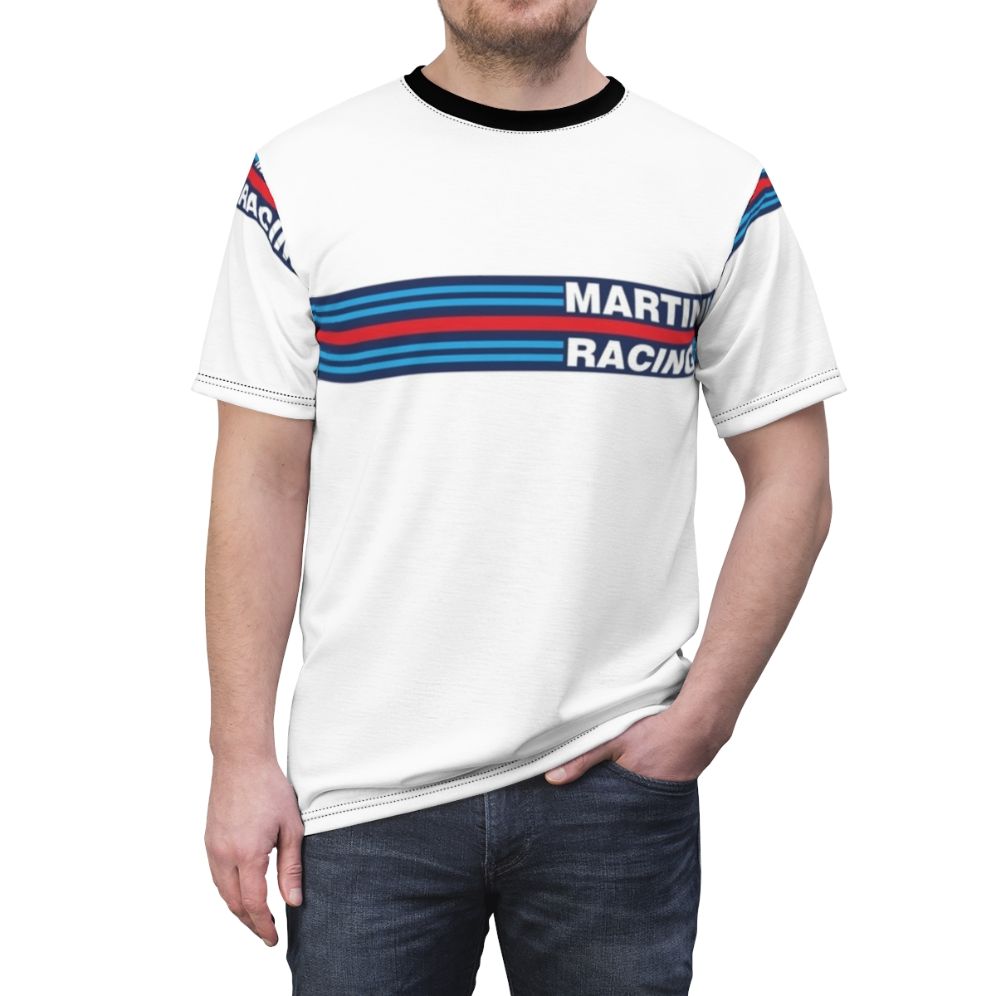 Vintage style black and red Martini Racing t-shirt with classic scorpion logo - men front