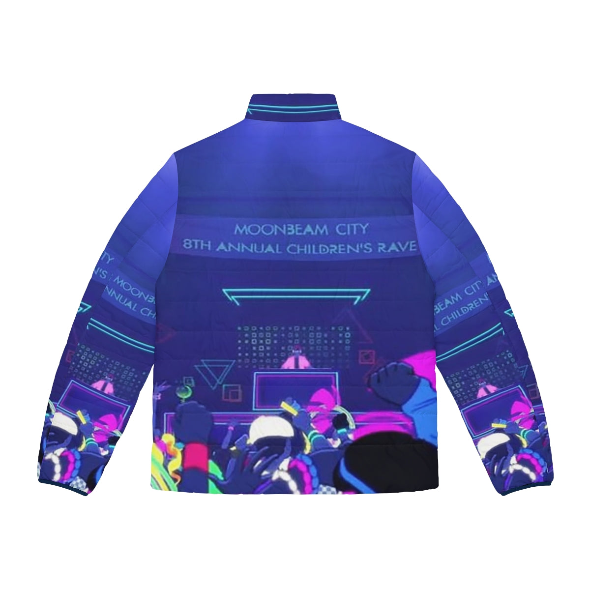 Moonbeam City Children's Rave Puffer Jacket in colorful, dazzling design - Back