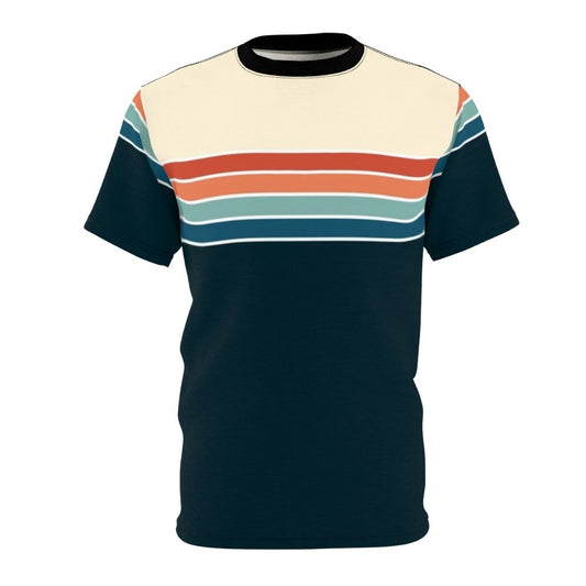 Vintage-inspired 70s-style t-shirt with abstract striped pattern