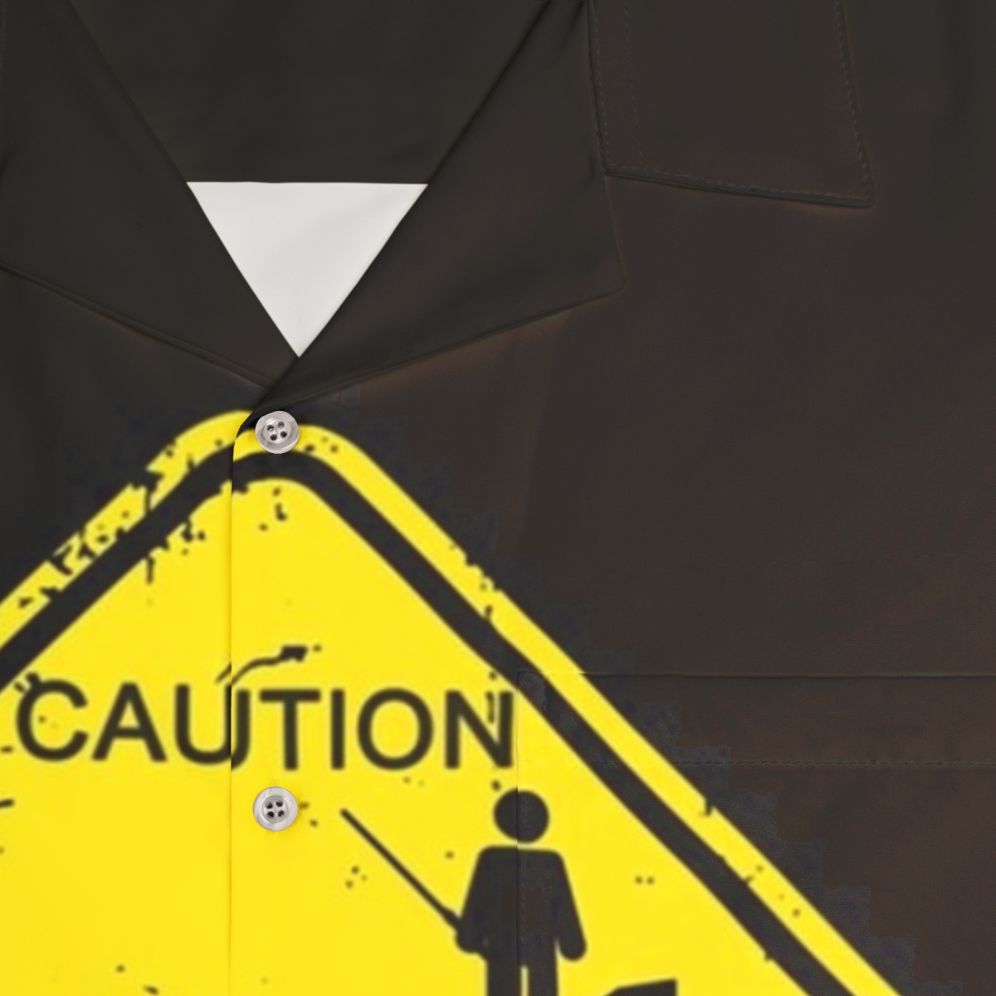 Caution High Ground Hawaiian Shirt with Stick Figure Design - Detail