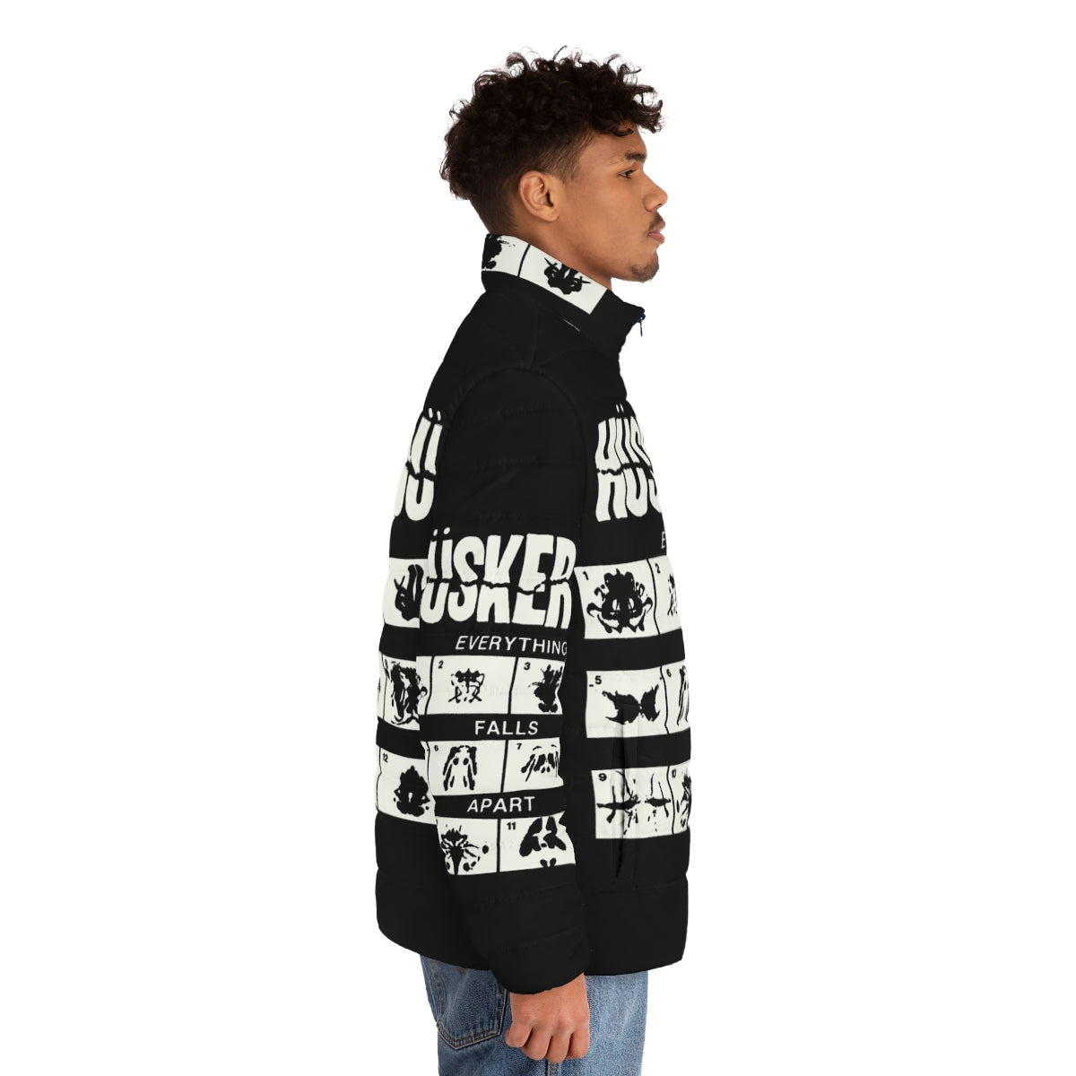 Husker Du puffer jacket featuring the iconic band's logo and punk-inspired design - men side right