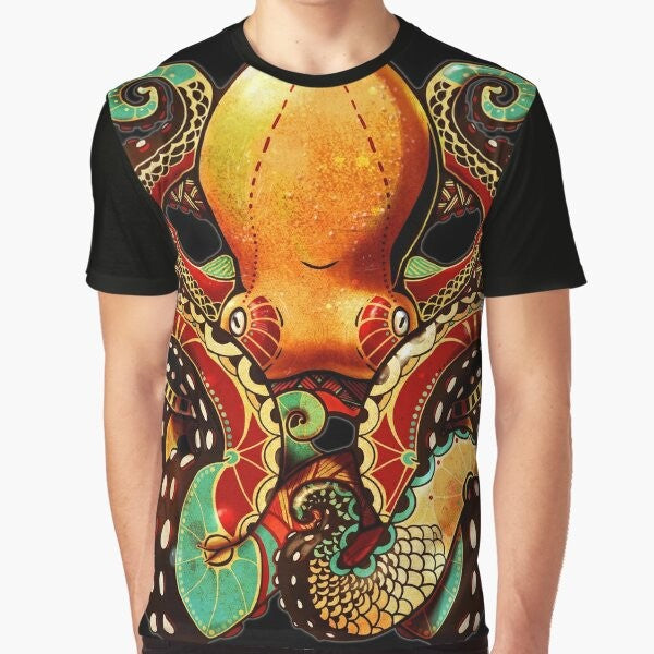 Octopus graphic design t-shirt featuring sea life inspired artwork with tentacles and a zentacle pattern