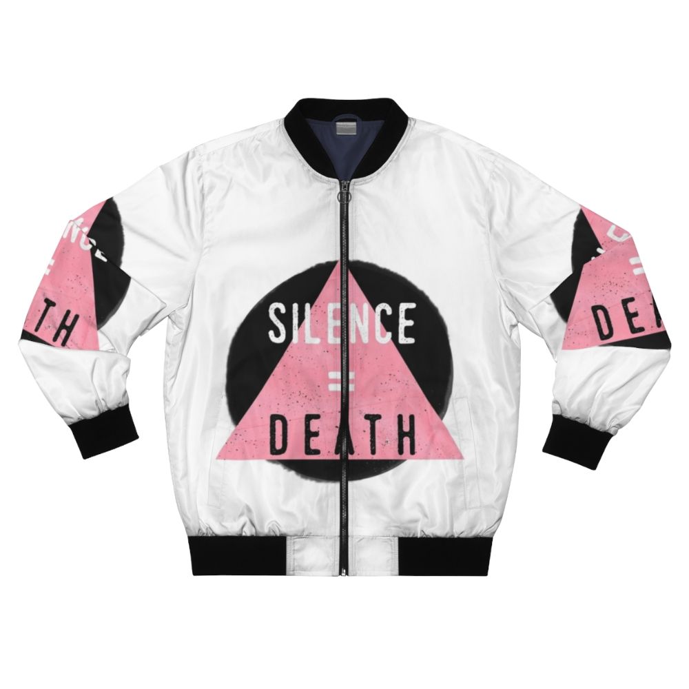 Silence=Death LGBT pride bomber jacket with rainbow colors