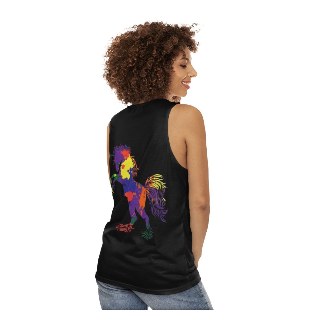 Colorful rainbow unicorn unisex retro 80s tank top - women back