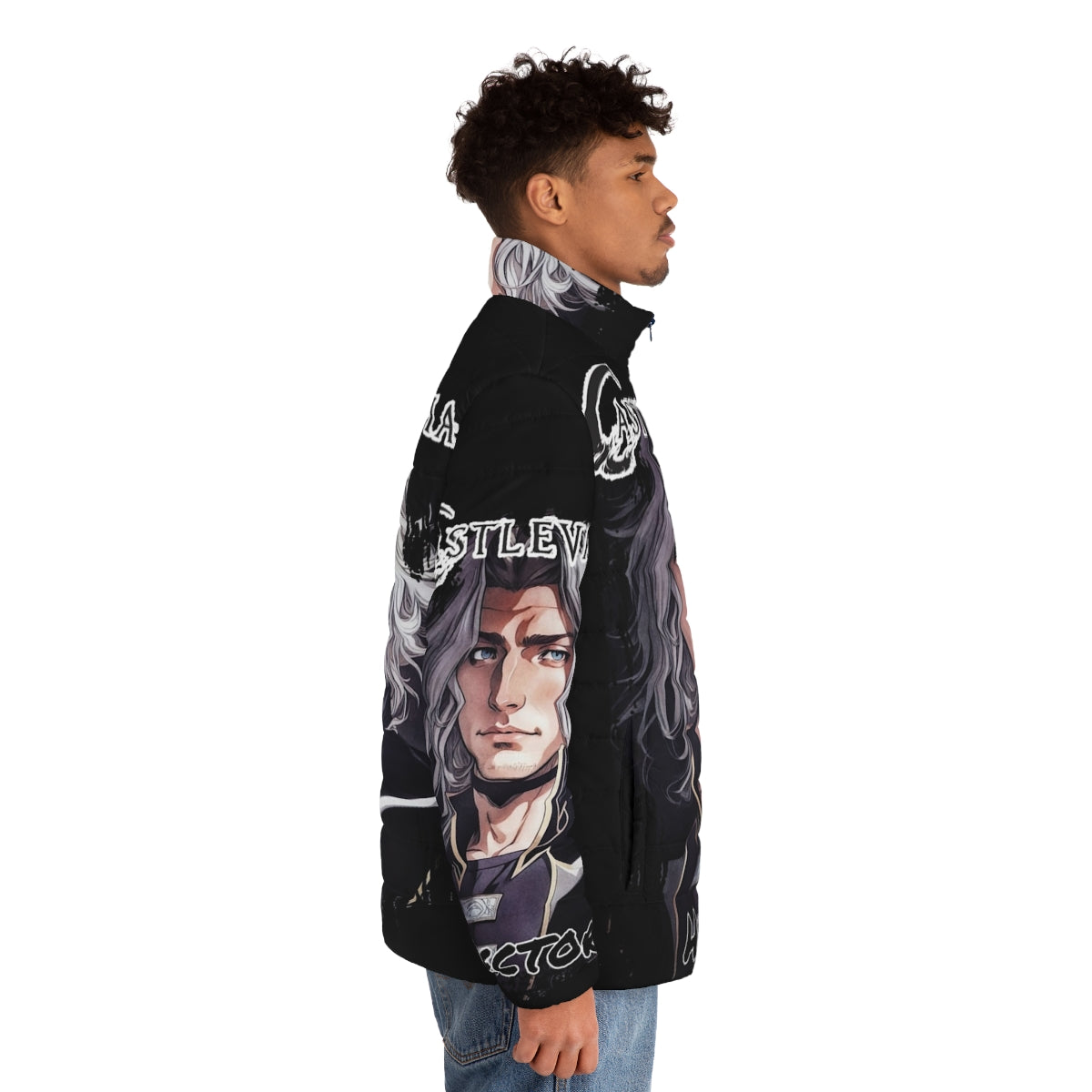 Castlevania Hector Puffer Jacket featuring the iconic Forge Master from the Netflix series - men side right