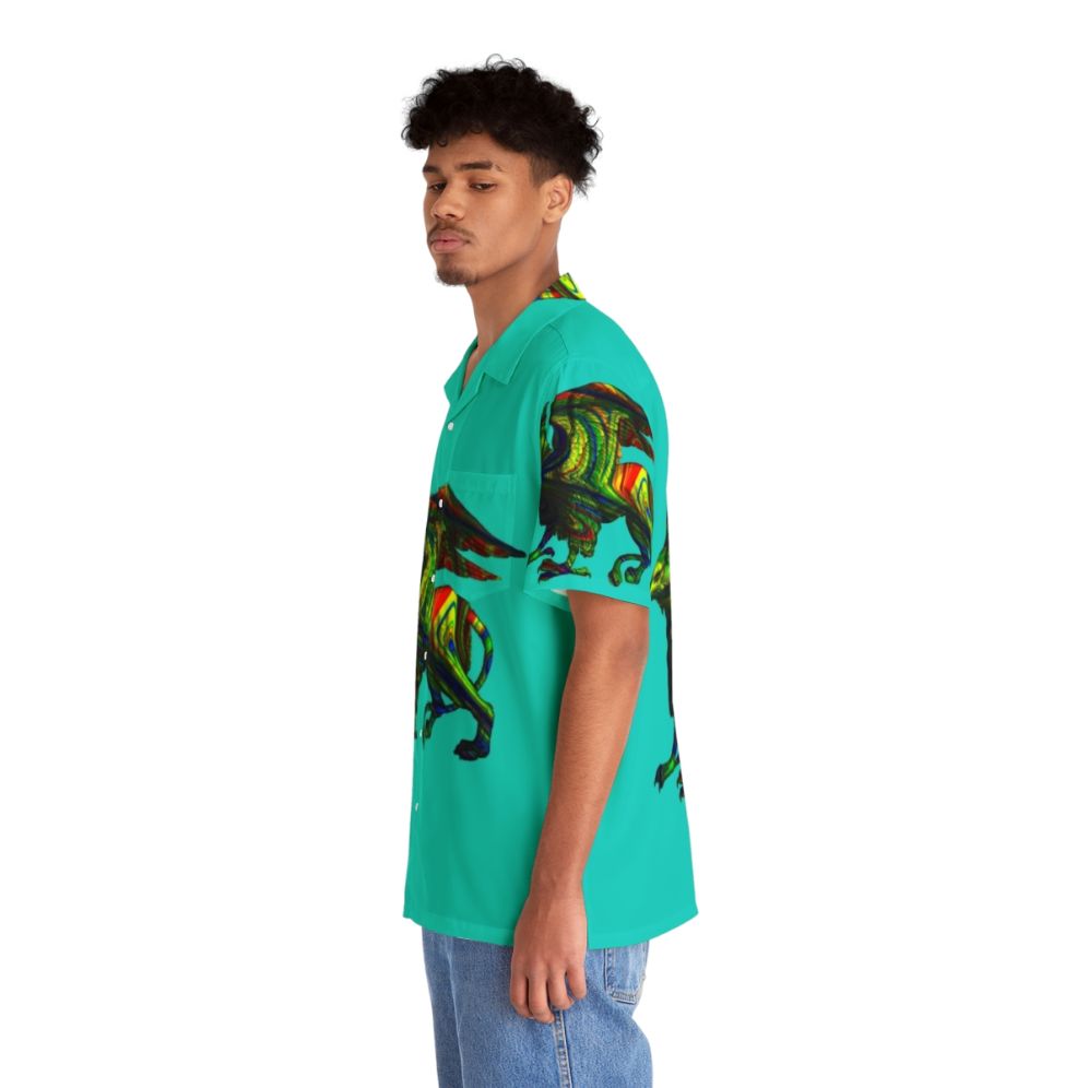 Colorful abstract griffin aqua hawaiian shirt - People Left