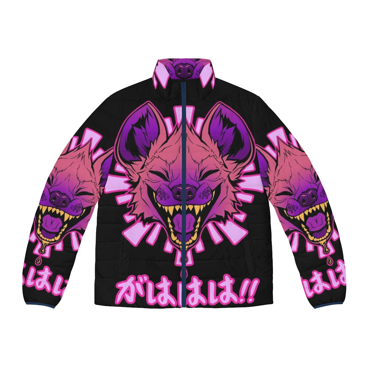 Hyena puffer jacket with adorable Japanese and vaporwave design