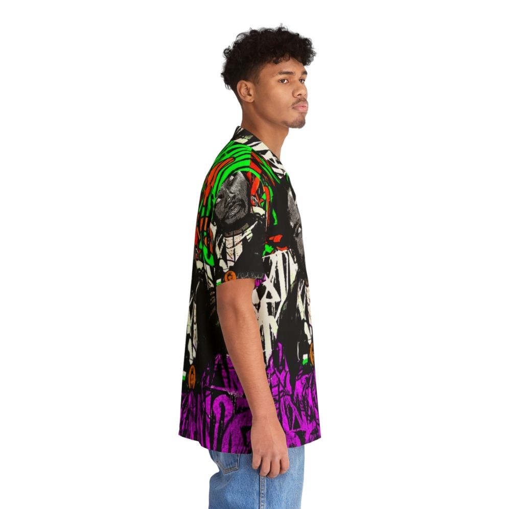 Retro Graffiti Hawaiian Shirt with Purple and Green Pattern - People Pight