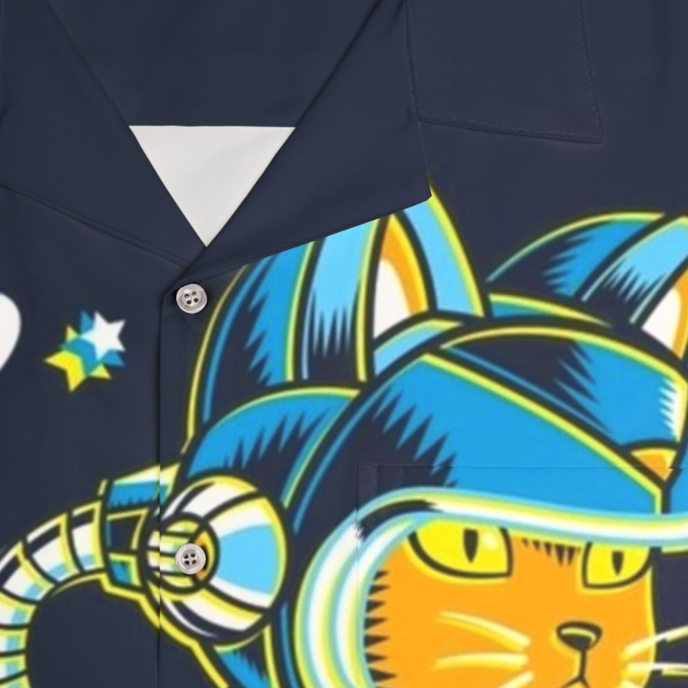 Cosmic Cat Hawaiian Shirt featuring a cute cat in a space-themed Hawaiian design - Detail