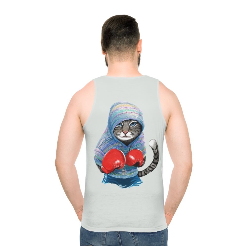 Unisex boxing cat tank top with cute animal pattern design - men back