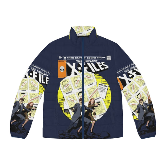 A puffer jacket featuring the iconic characters from The X-Files and X-Men