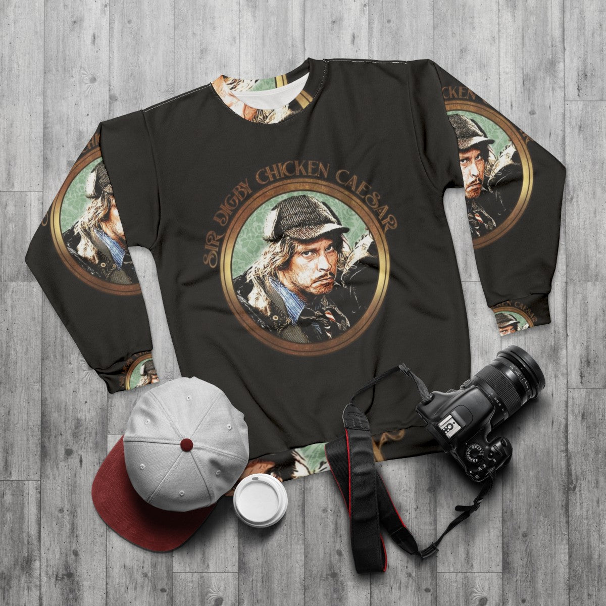 Sir Digby Chicken Caesar Sweatshirt featuring the iconic British comedy character - flat lay