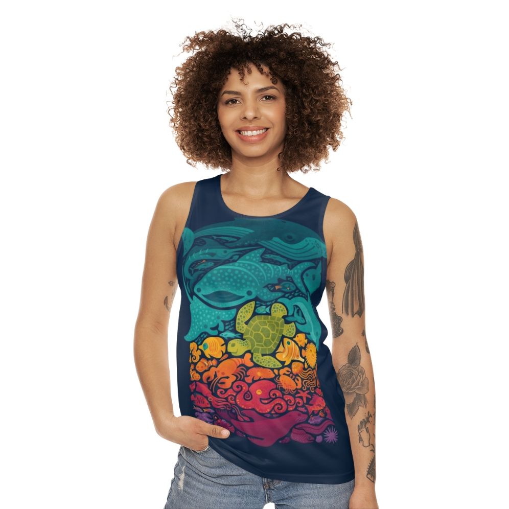 Colorful aquatic spectrum unisex tank top - women