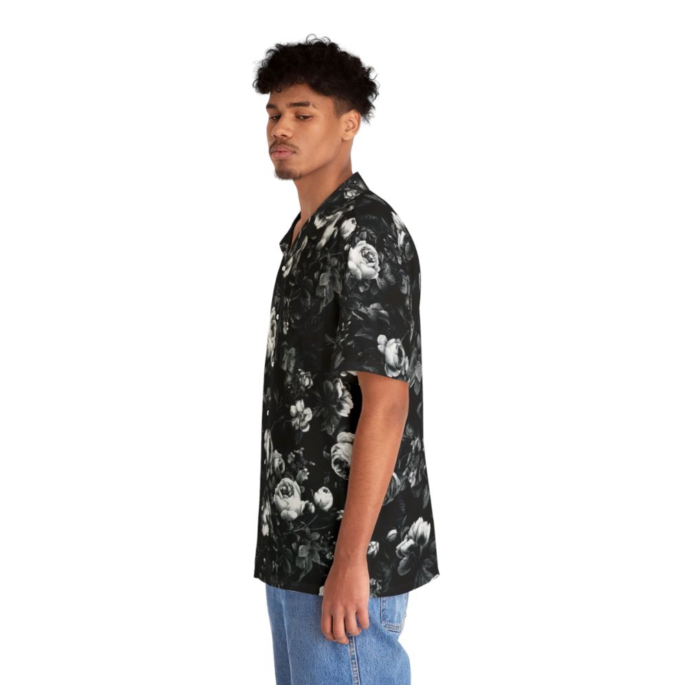 Black and white floral pattern Hawaiian-style shirt - People Left