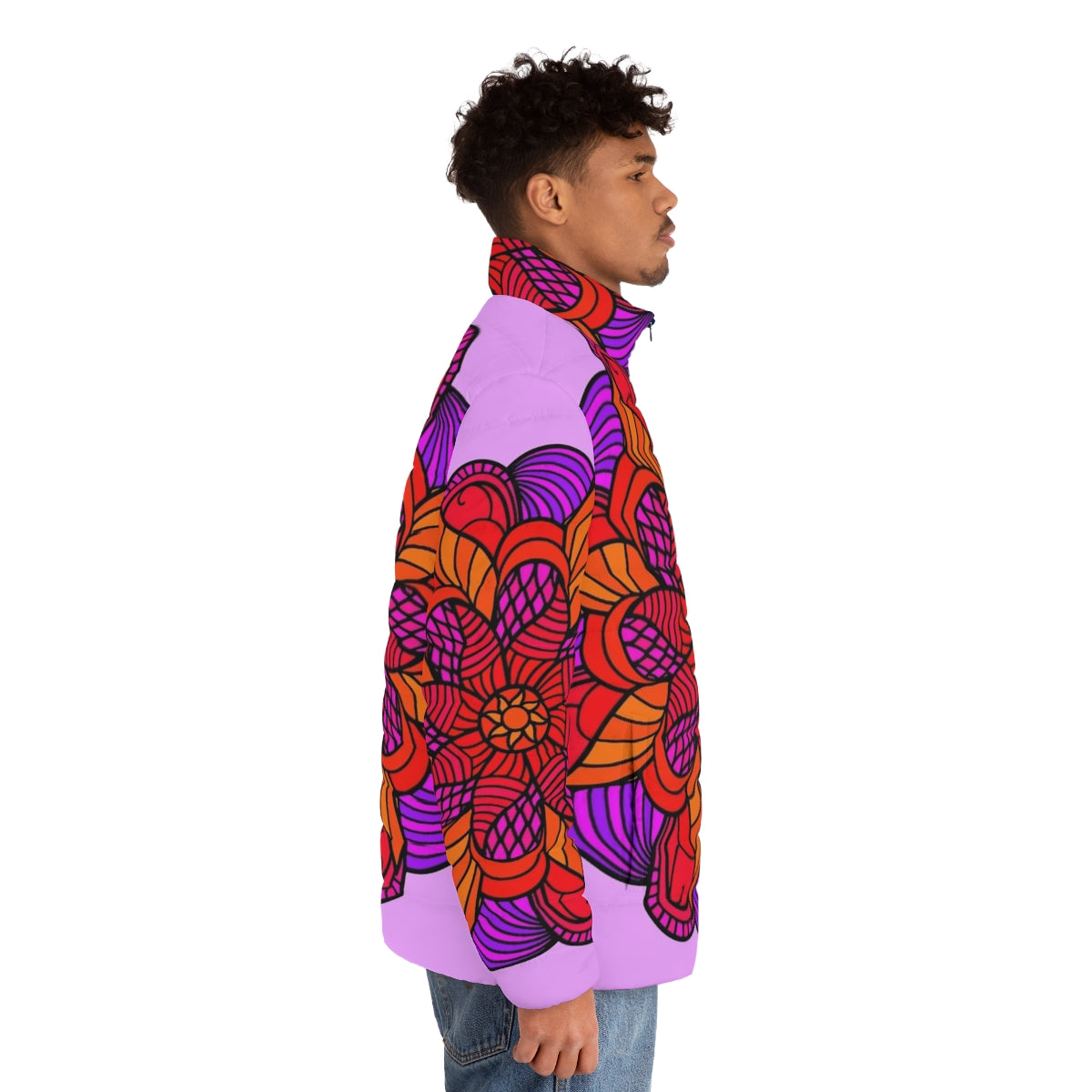 Colorful mandala pattern puffer jacket for women - men side right