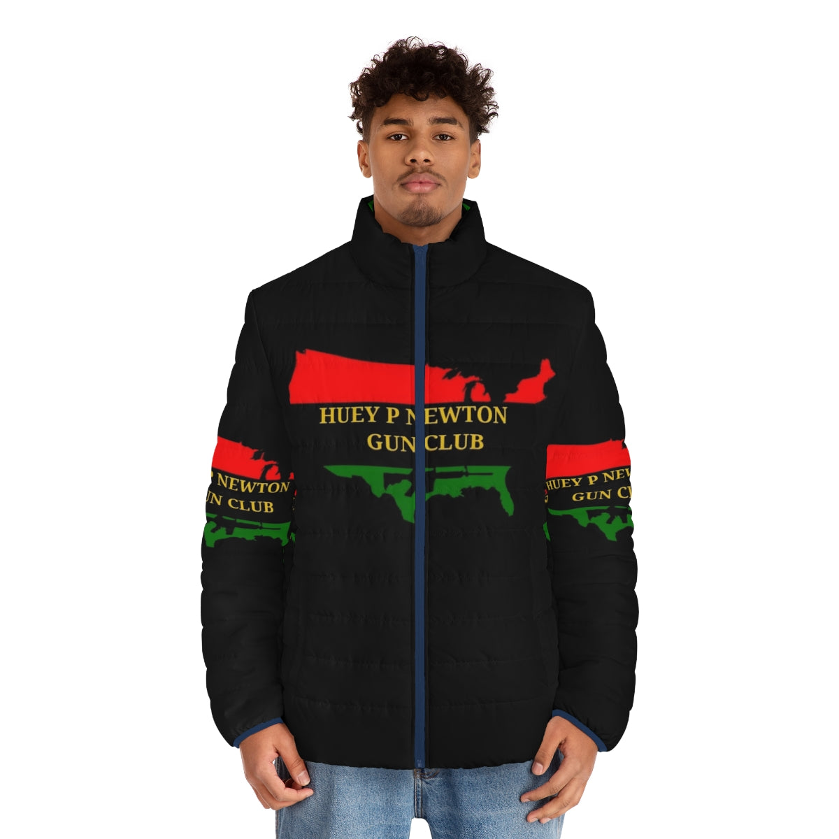 Huey P Newton Black Panther inspired puffer jacket for men - men front