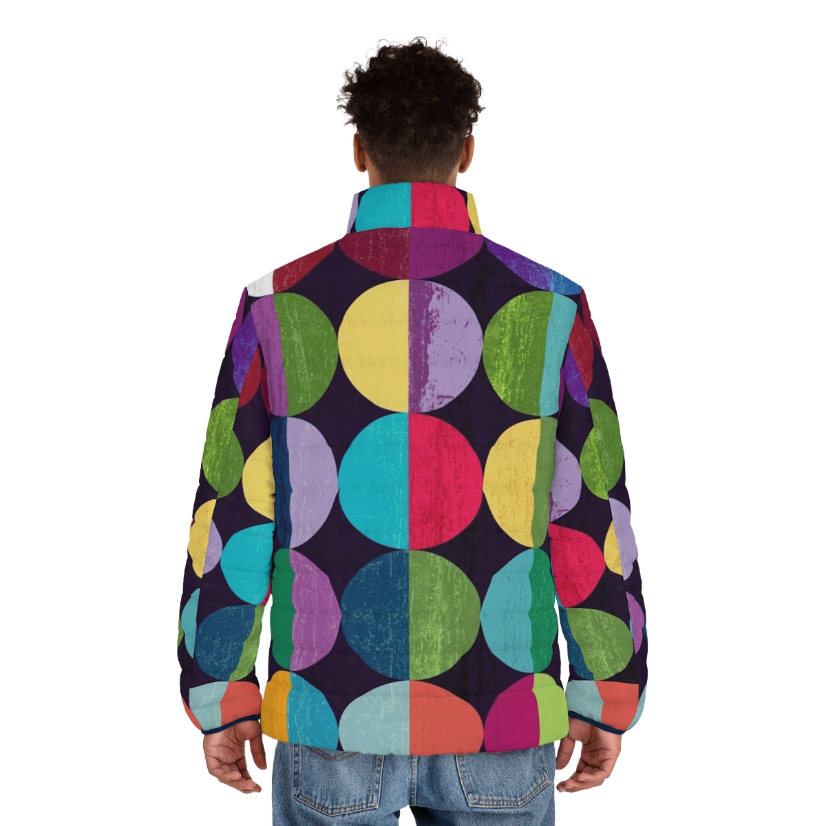 Fashionable moon-patterned puffer jacket with geometric design - men back