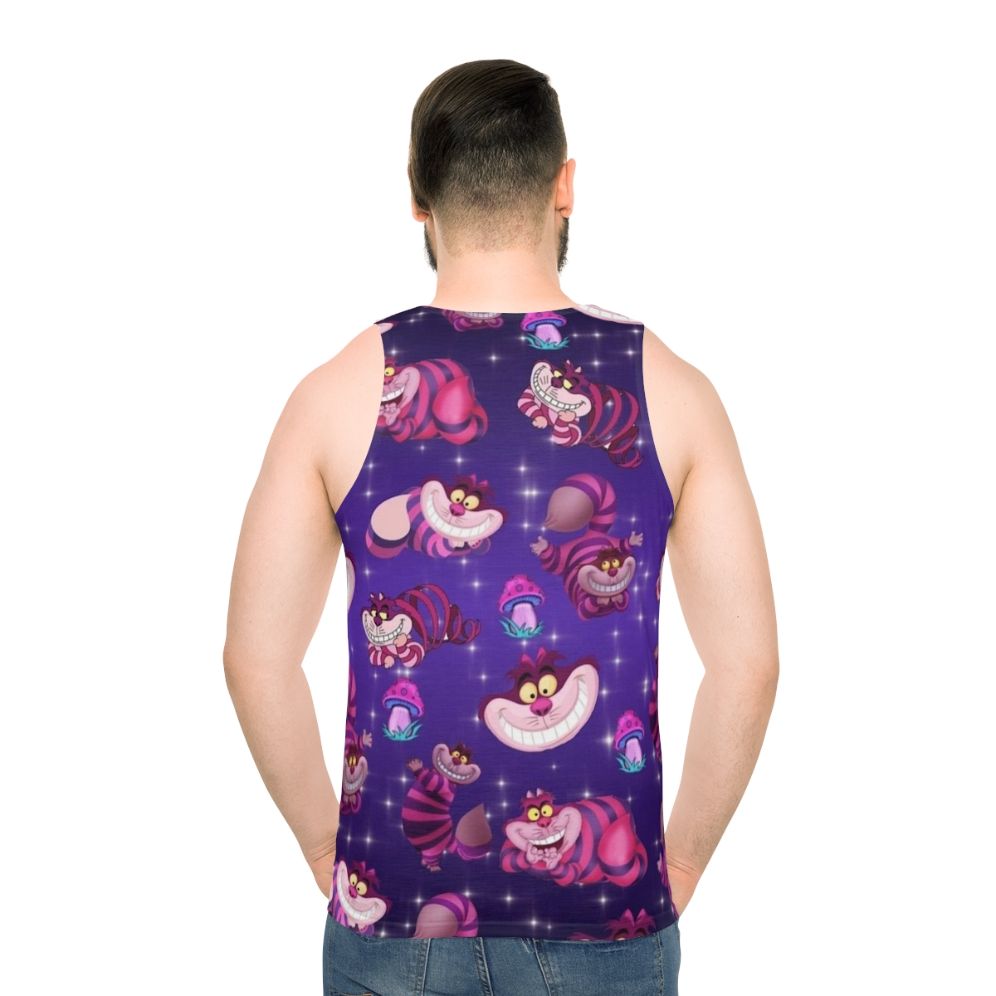 Cheshire cat and mushrooms fantasy unisex tank top - men back