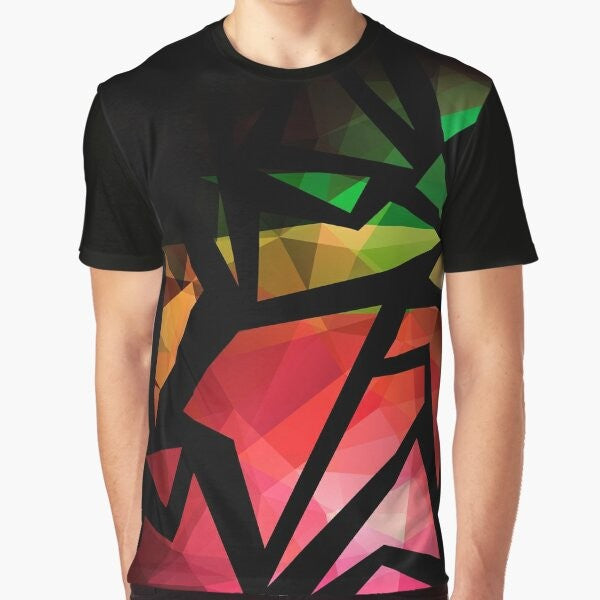 Abstract polygon print graphic t-shirt with vibrant colors