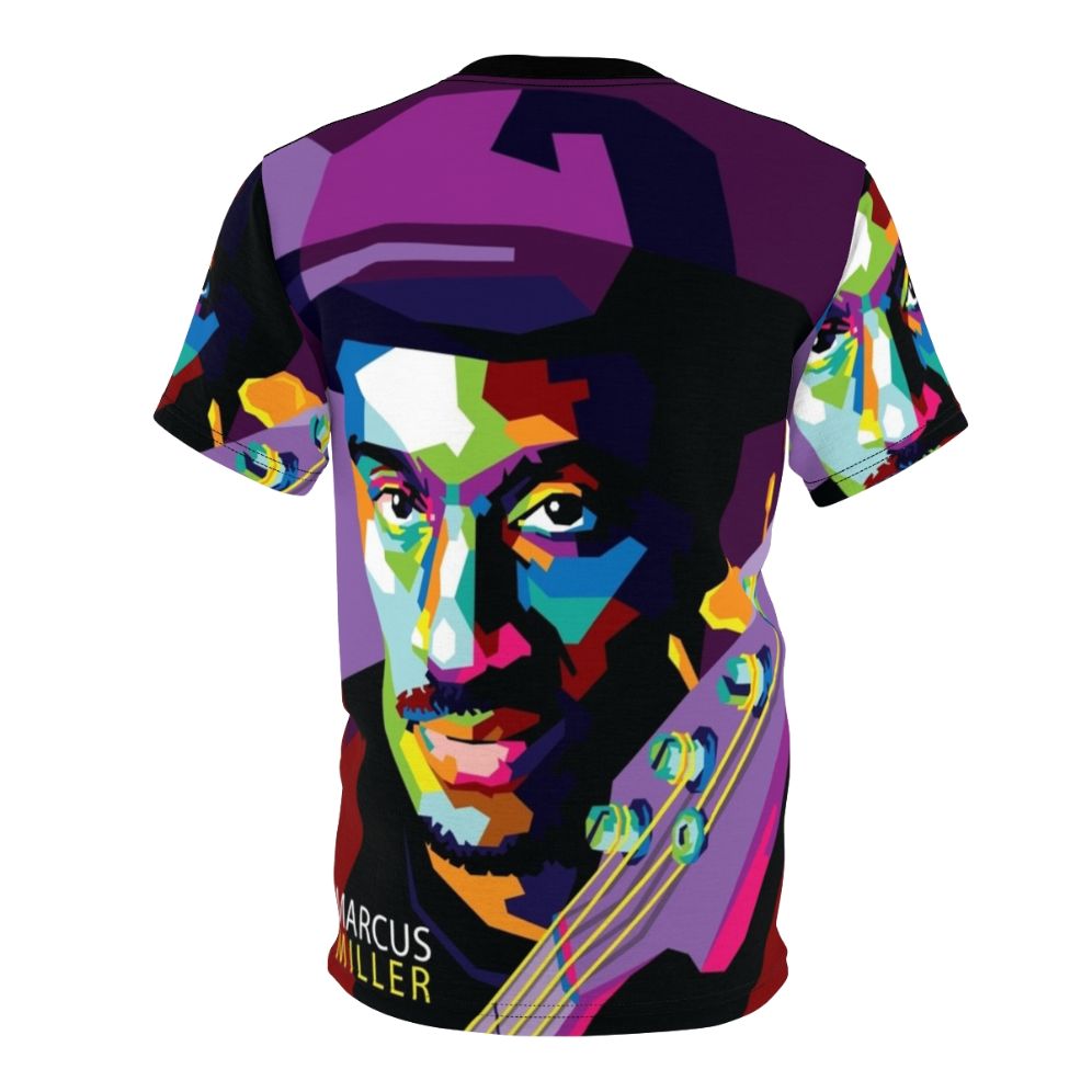 Retro pop art illustration of famous jazz musician Marcus Miller on a high-quality t-shirt - Back