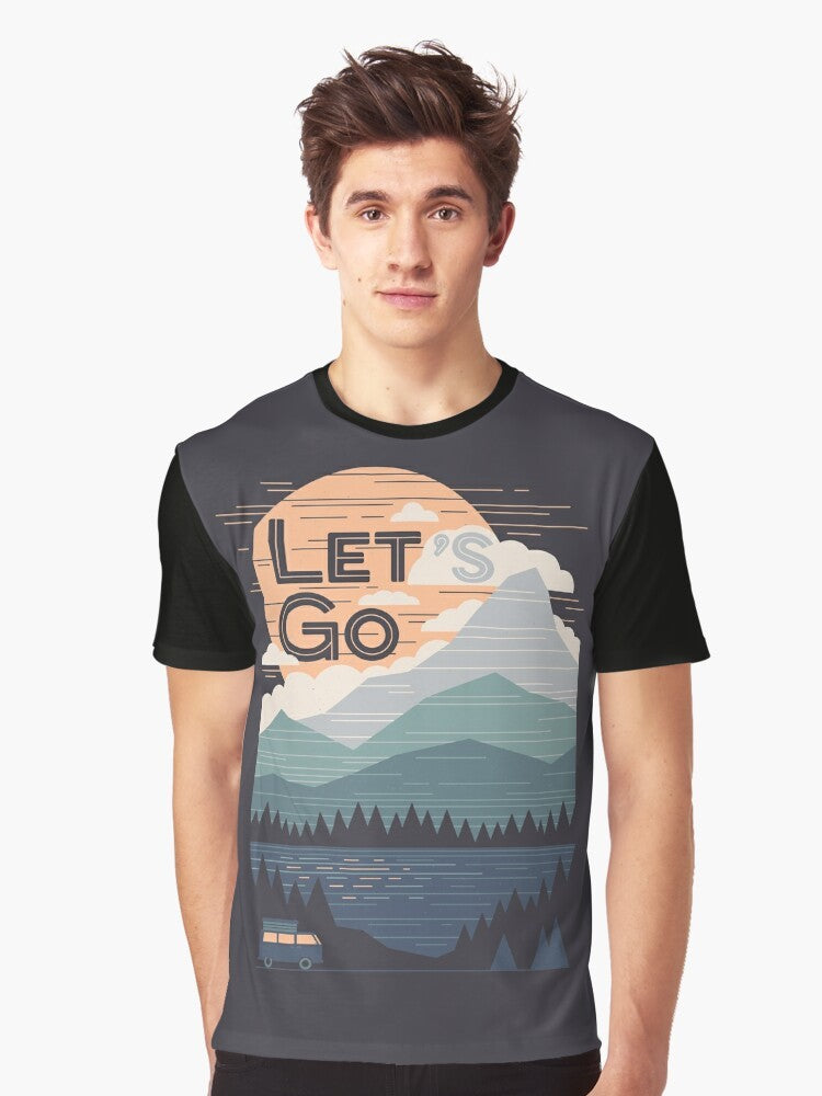 Vintage graphic t-shirt design featuring mountains, quote, and "The Paper Crane" logo - Men