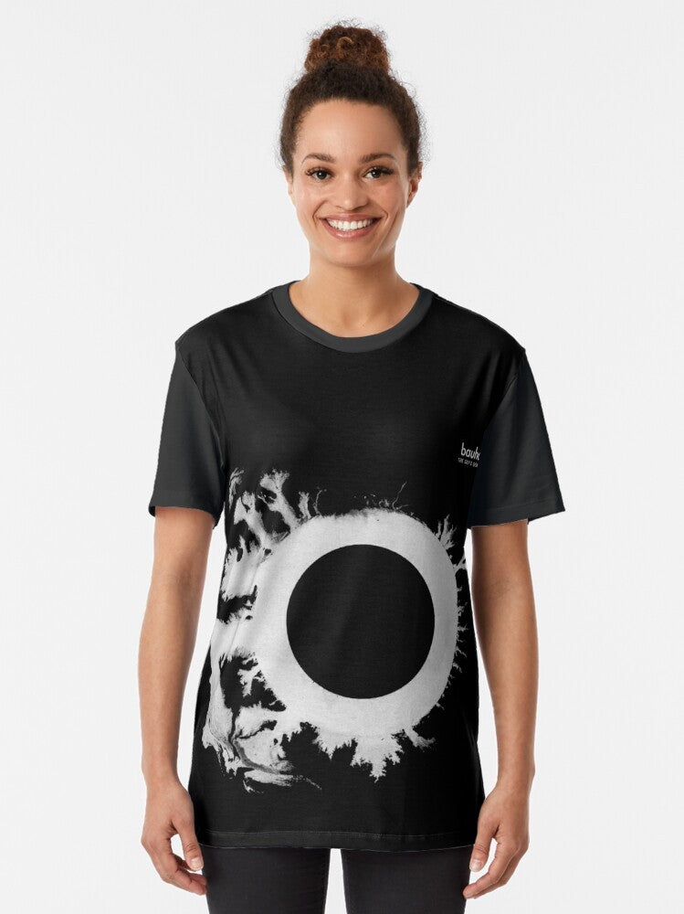 Bauhaus 80s retro black and white graphic t-shirt with abstract, minimal design - Women