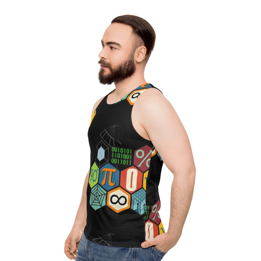 Unisex math-themed tank top with geometric designs - men side