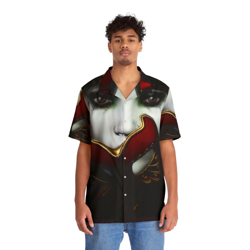 Masquerade Hawaiian shirt with sad woman portrait - People Front