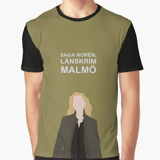 Graphic t-shirt featuring Saga Noren, the main character from the Nordic noir TV series The Bridge (Broen/Bron)