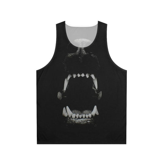 Unisex tank top featuring a dog teeth pattern in black and white