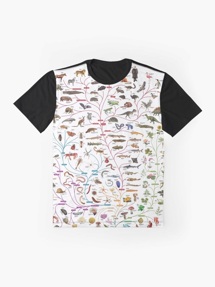 Darwinian evolution tree of life graphic on t-shirt - Flat lay