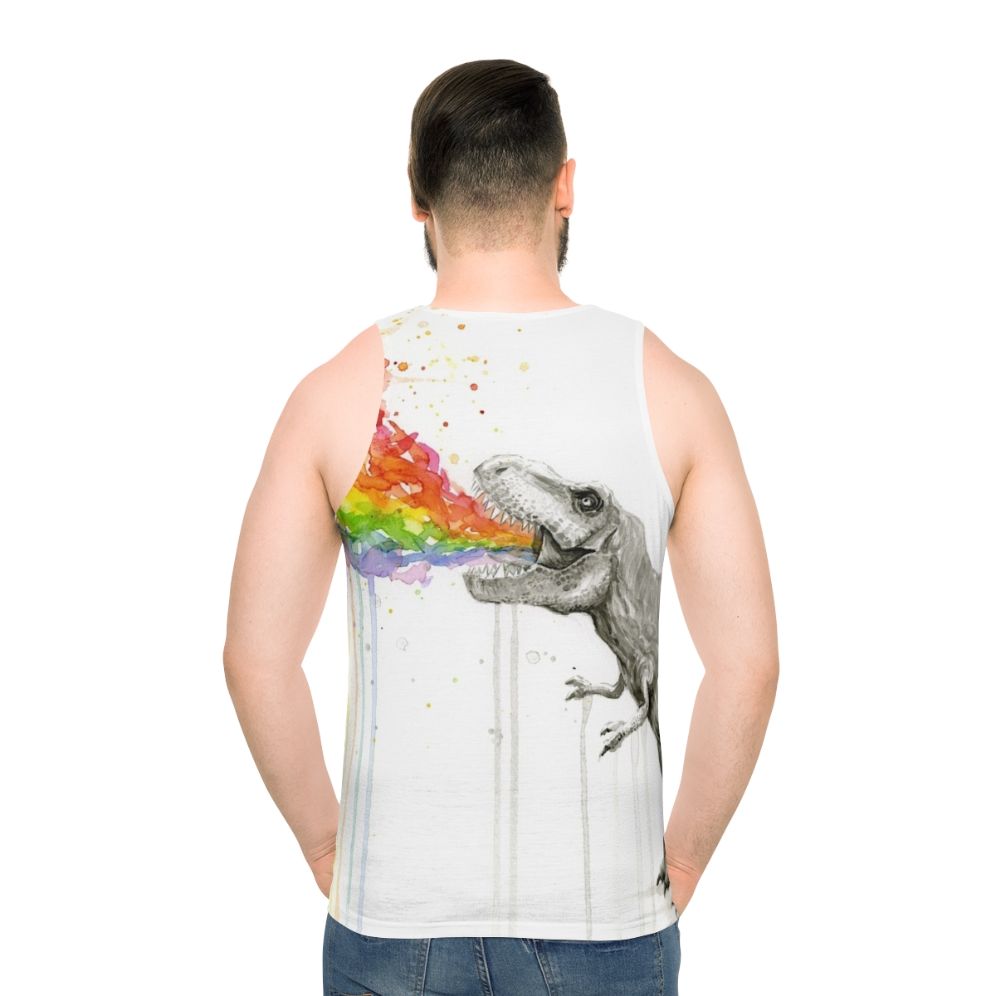 Dinosaur rainbow watercolor unisex tank top - men back