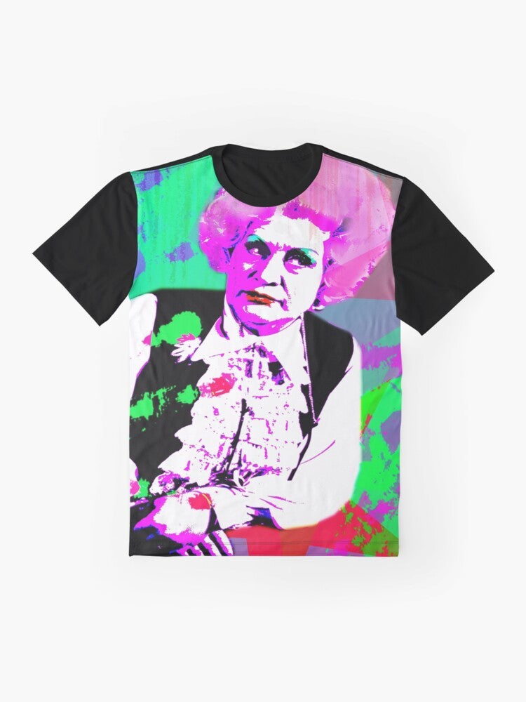 Slocombe graphic t-shirt featuring the iconic character Mrs. Slocombe from the TV series "Are You Being Served?" - Flat lay