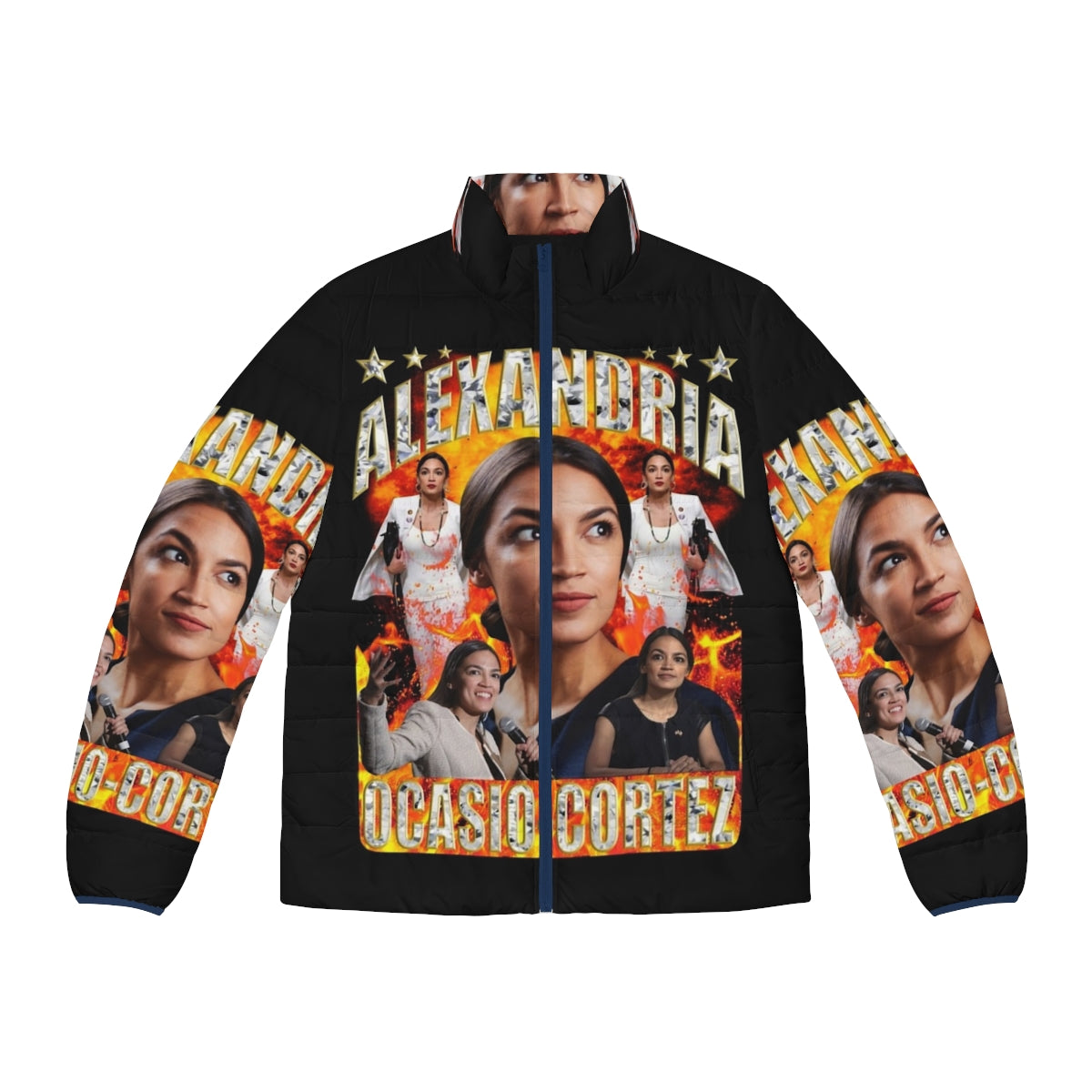 Alexandria Ocasio Cortez Puffer Jacket with Democratic Socialist Branding