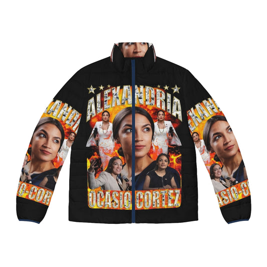 Alexandria Ocasio Cortez Puffer Jacket with Democratic Socialist Branding