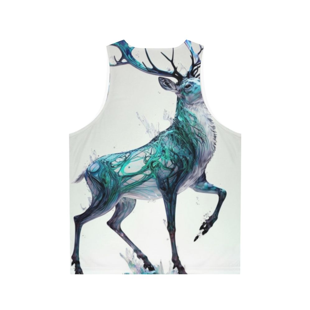 Unisex tank top with a holographic, prancing stag design - perfect for the holidays - Back