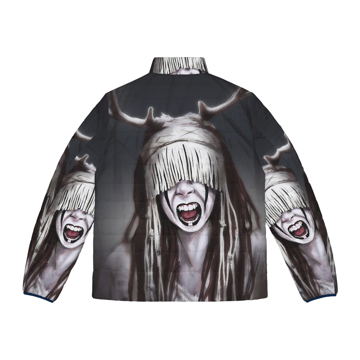 Heilung band metal puffer jacket featuring the band's logo and imagery - Back