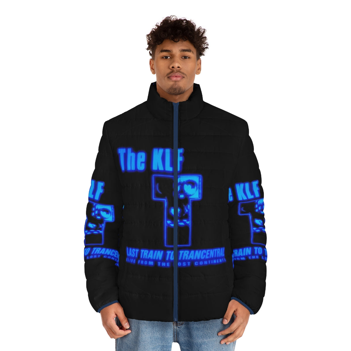 Retro 90s The KLF Last Train to Trancentral puffer jacket - men front