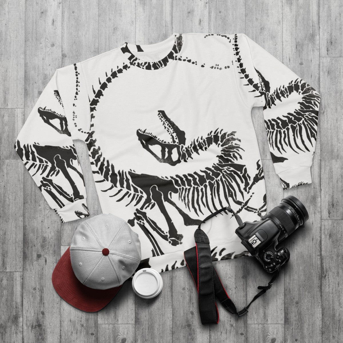 Velociraptor Skeleton Print Sweatshirt - flat lay