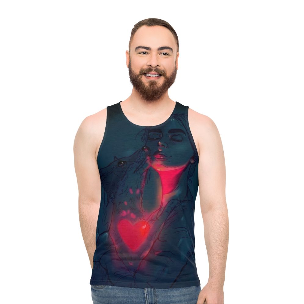 Glow in the dark unisex tank top with artistic design - men