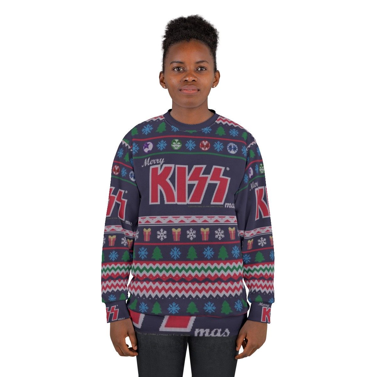 Kiss the Band ugly Christmas sweater sweatshirt - women