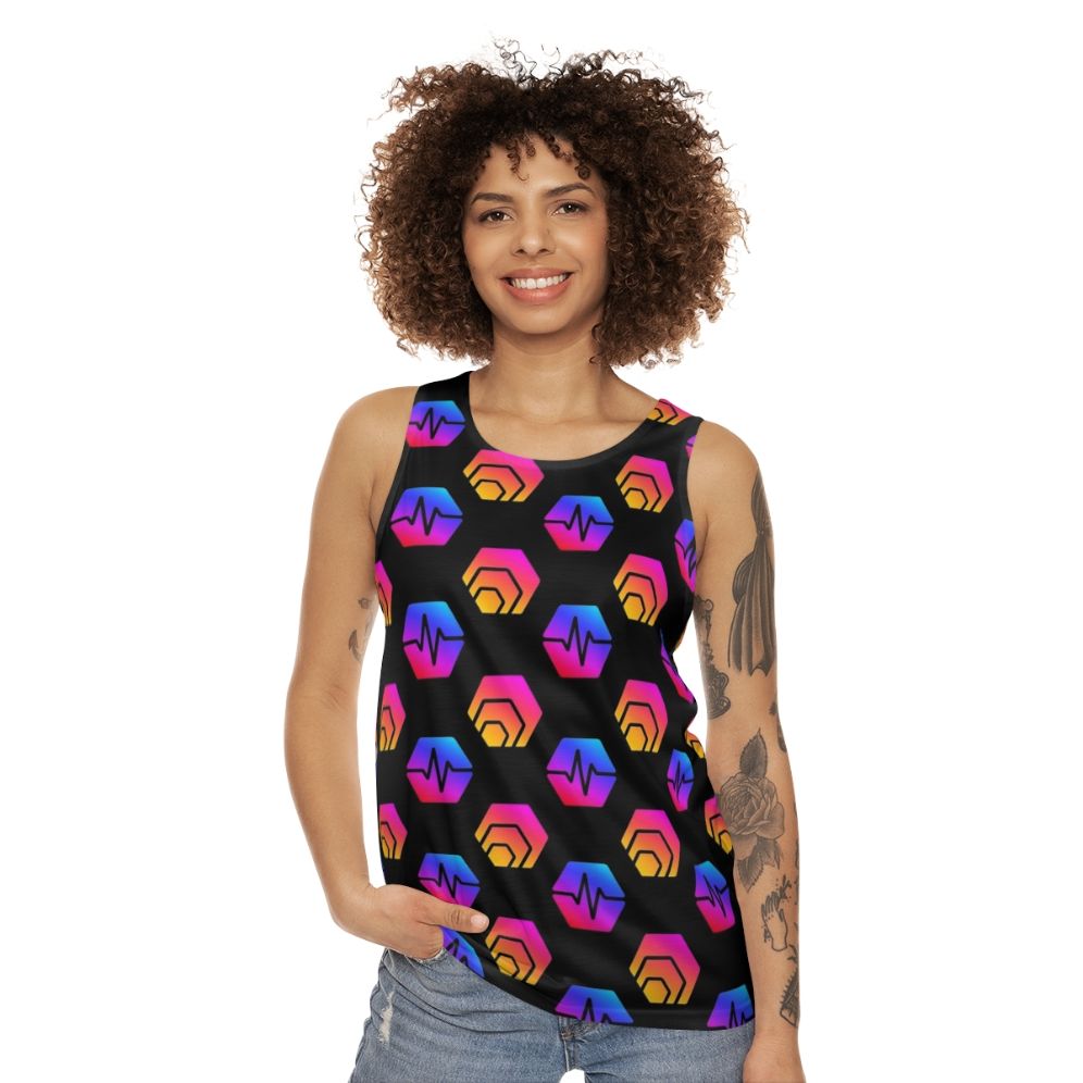 Unisex tank top with Hex crypto and Pulsechain logo design - women