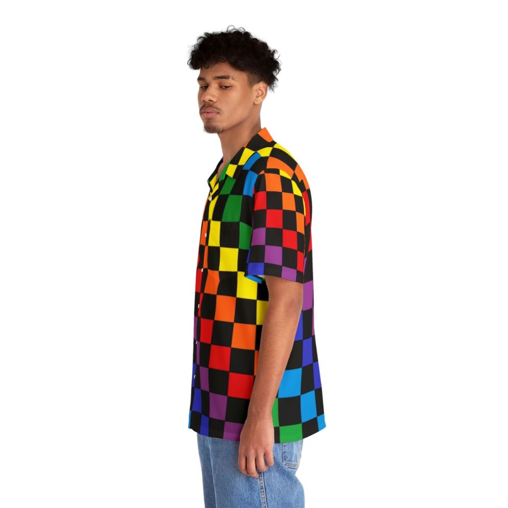 Checkered Rainbow Black Hawaiian Shirt - People Left