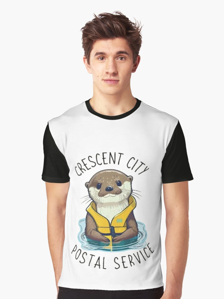 Crescent City Postal Service Otter Graphic T-Shirt with Book Themed Design - Men