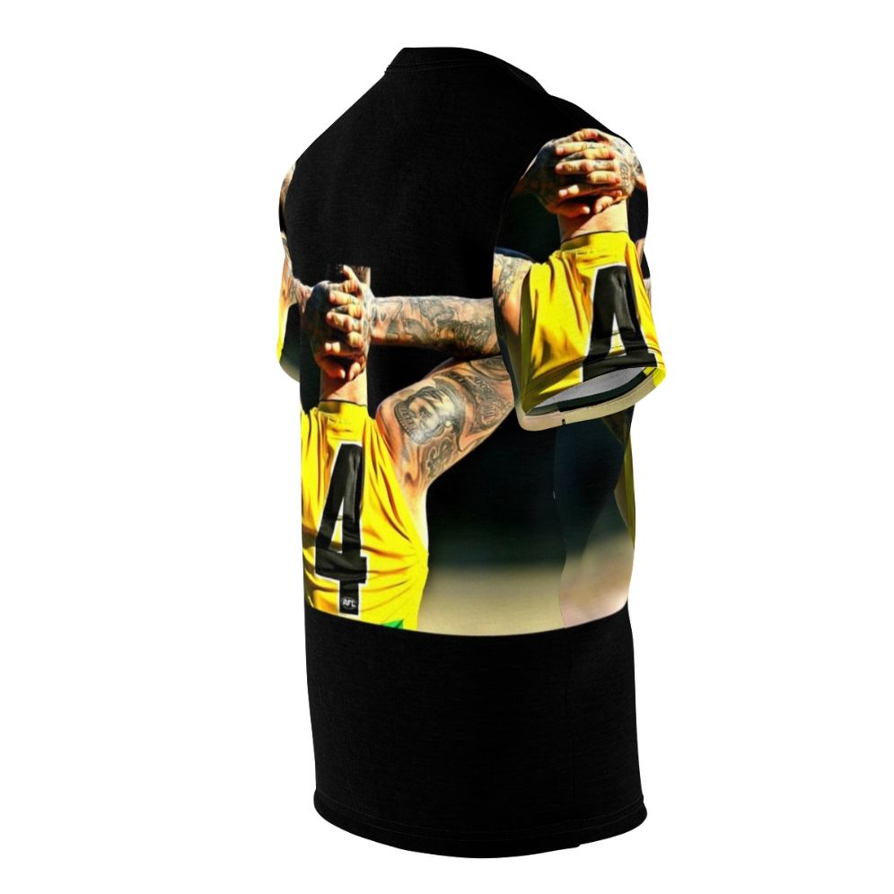 T-shirt featuring a custom tattoo design inspired by Dusty Martin of the Richmond Tigers AFL team - men right