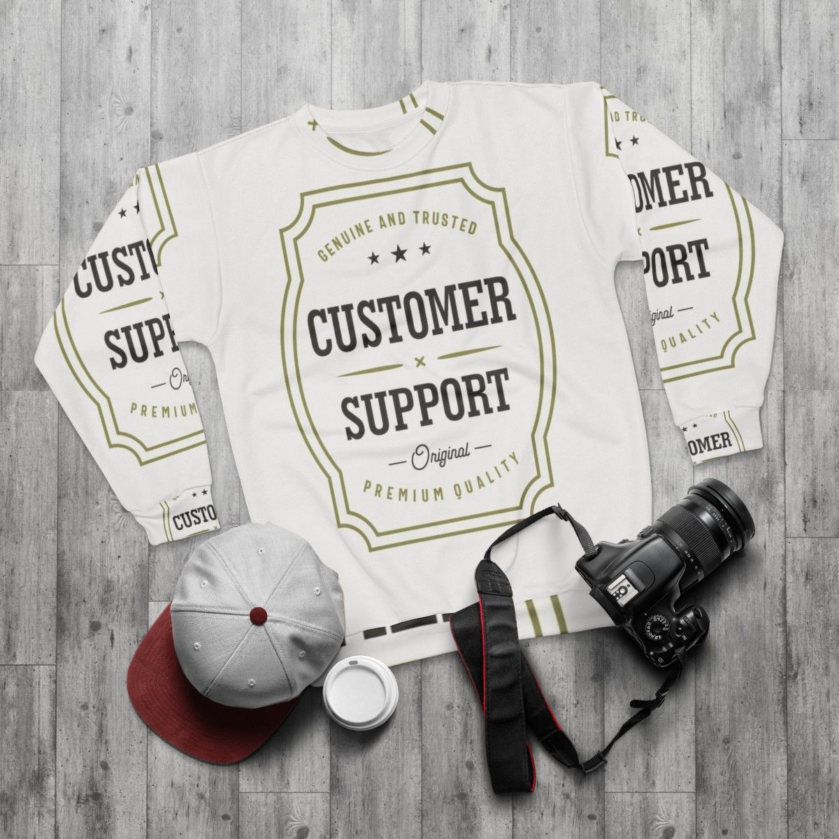 Customer support sweatshirt with logo - flat lay