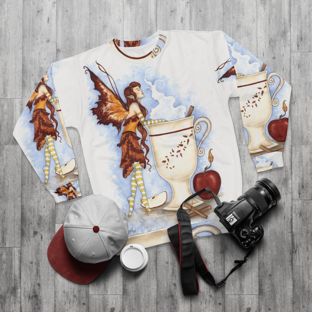 Cider Faery Sweatshirt featuring a fairy design - flat lay