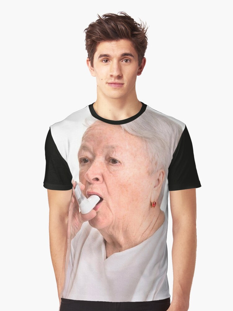 Grandma's Inhaler graphic t-shirt, featuring a vintage-style design with a medical inhaler and the text "Grandma's Inhaler" - Men